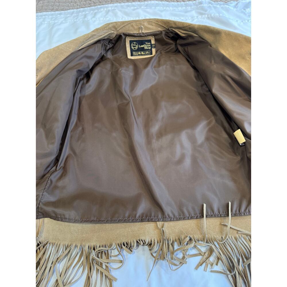 Vintage Sears The Leather Shop Leather Fringe Jacket Brown USA Western - Picture 7 of 16